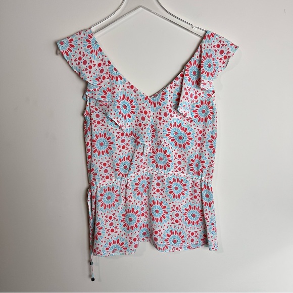 ANNIE GRIFFIN V Neck Sleeveless Blouse S Floral Tie Waist - Picture 5 of 5